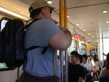Traveling to the Skytrain on a bus